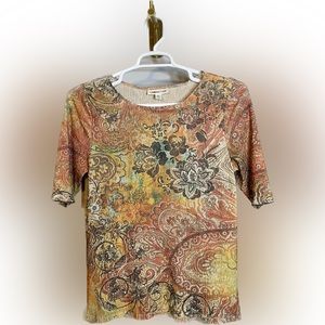 🌟 3/$10 - Woman’s Yellow Orange blouse Size L Coldwater Creek